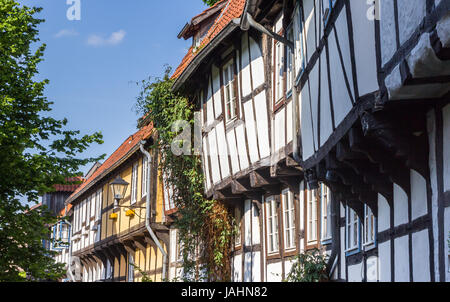 Row of half-timbered houses in the center of Detmold, Germany Stock Photo