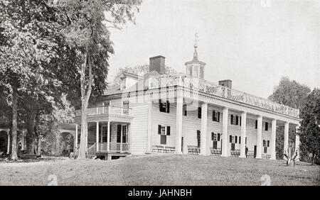 Mount Vernon, the residence of George Washington, Fairfax County, Virginia, United states of America in the 18th century. General George Washington, 1732 - 1799. American politician and soldier who served as the first President of the United States.  From Hutchinson's History of the Nations, published 1915. Stock Photo