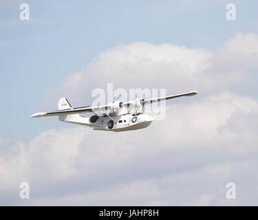 Preserved PBY-5A Catalina flying boat flying at a Duxford air show ...
