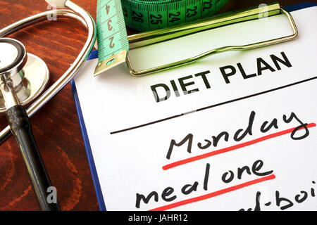 Stethoscope and diet plan. Diabetes diet concept. Stock Photo