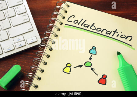 Notepad with word collaboration. Cooperation teamwork concept. Stock Photo