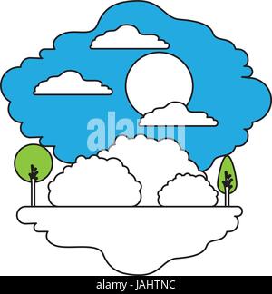 color sections silhouette scene of natural landscape in sunny day