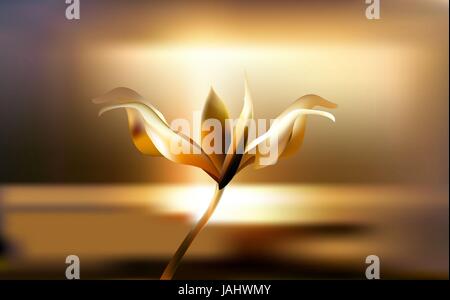 Delicate flower on a blurred gold background Stock Vector