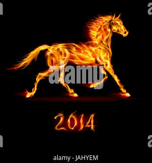 New Year 2014: fire horse on black background. Stock Photo