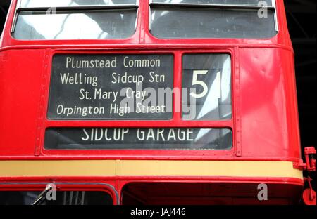 Beaulieu, Hampshire, UK - May 29 2017:  Front of the Number 51 Routemaster bus to Sidcup Garage, on display at the National Motor Museum Stock Photo