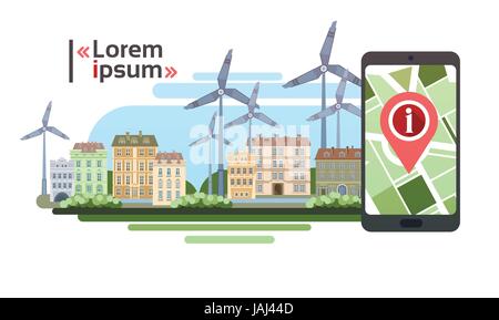 City Navigation Concept Cell Smart Phone With Gps Map Over Houses Buildings View Stock Vector