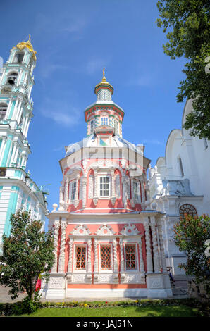 Nadkladeznaya chapel. Holy Trinity St. Sergius Lavra. Sergiev Posad, Russia. Stock Photo