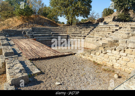 Ruins of Odeion and Bouleuterion in ancient city Troy. Canakkale Province. Turkey Stock Photo