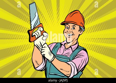 Construction worker with saw Stock Vector