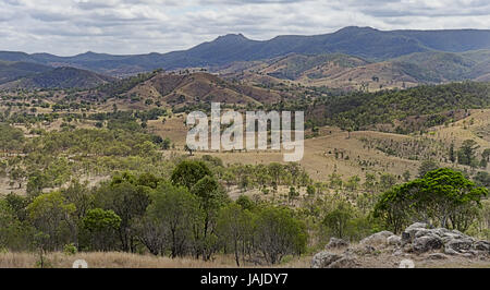 Mountainous hilly landscape view of the Great Dividing Range from Mount Perry lookout Queensland Australia Stock Photo