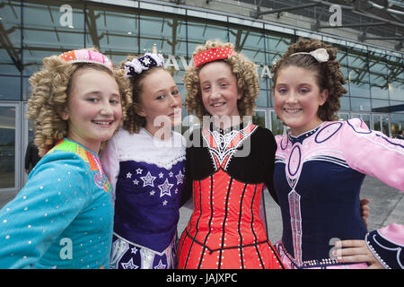 Ireland,girl in Irish dance costumes, Stock Photo