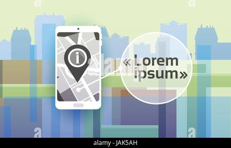 City Navigation Concept Cell Smart Phone With Gps Map Over Houses Buildings View Stock Vector