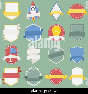Mixed Set of Light Bulb Spaceship Flag Badges Emblem Label Icon Illustration Vector Stock Vector