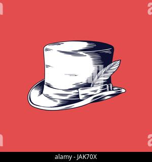 Drawing Man Top Hat Vector Illustration on Red Background Stock Vector