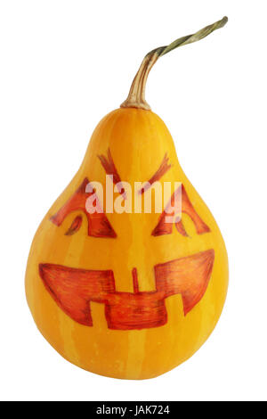 Small decorative pumpkin with a painted face Stock Photo