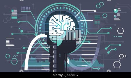 Abstract Brain Neurons Activity, Medicine Thinking Intelligence Concept Banner Stock Vector