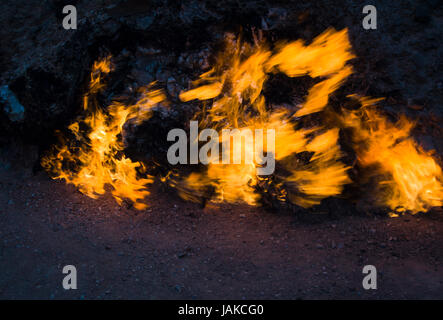 Yanar Dag, the burning mountain, in Baku Azerbaijan, a continuing  natural gas fire showing the deposits below ground Stock Photo