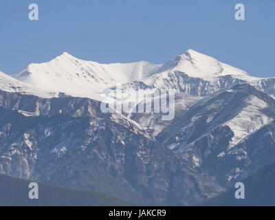 From the M5 road in northern Azerbaijan between Sheki ane Balakan, you have stunning views of the High Caucasus mountains and deep river valleys Stock Photo