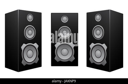 The black 3d speakers isolated on the white background Stock Photo