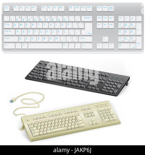 The modern black and retro white computer keyboard with buttons and alphabet on the white background Stock Photo