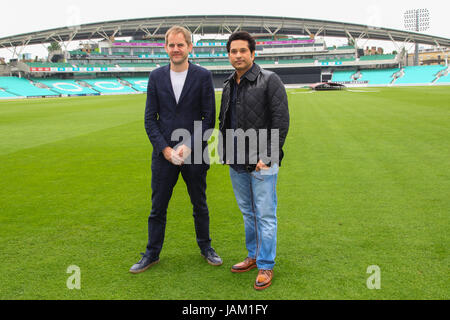 Photocall with the legendary cricketer, Sachin Tendulkar at Kia Oval, for the upcoming release of his film, Sachin: A Billion Dreams. The film follows Sachin Tendulkar’s journey from a young boy to one of the most celebrated sportsman of all time, releases on May 26th. Directed by award-winning filmmaker James Erskine, this film allows fans to walk into the Master Blaster’s life and also feature India's cricketing legends M.S. Dhoni and Virender Sehwag. The music is composed by A.R. Rahman.  Featuring: Filmmaker James Erskine, Sachin Tendulkar Where: London, United Kingdom When: 06 May 2017 Cr Stock Photo