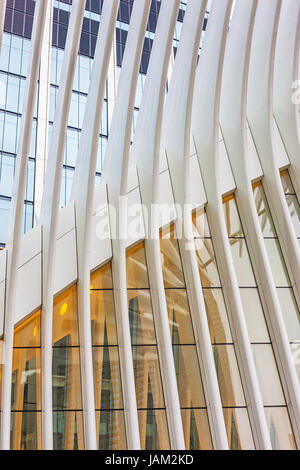 Modern architecture, transportation Hub by Santiago Calatrava exterior, world Trade Center, New York Stock Photo
