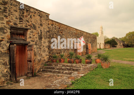 Mission San Juan, pictured here, represents one of five historic missions built during Spanish colonial rule, the most famous of which is the Alamo Stock Photo