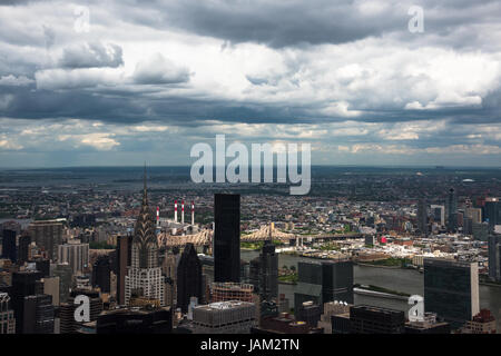 New York, United States  – May 26, 2017: Sky view of Manhattan. In detail Trump Tower, Chrysler Building and Queensboro Bridge. Stock Photo