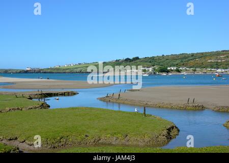 View from Poppit Sands over the River Teifi estuary towards Gwbert Cardigan Pembrokeshire Wales Cymru UK GB Stock Photo