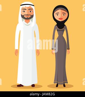 Traditional arab couple. Vector cartoon flat illustration - Illustration Stock Vector
