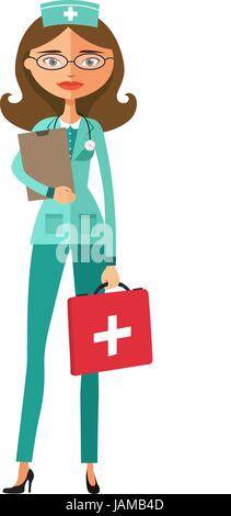 Smiling doctor wearing glasses with a stethoscope flat cartoon vector illustration Stock Vector