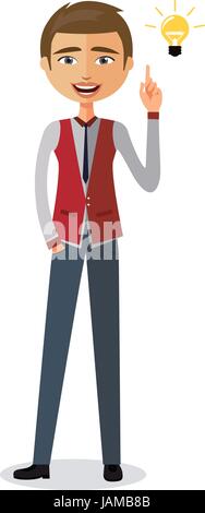 Businessman happy with his bright idea business concept illustration. Stock Vector