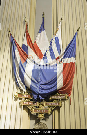 Flags of South America on church wall, symbol and nation, pride Stock Photo