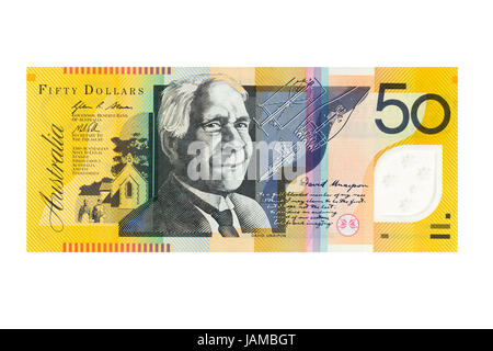 Australian fifty dollar banknote on a white background Stock Photo