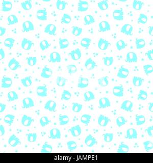 seamless pattern with cute elephants and stars on white background Stock Vector