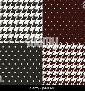 set of polka dots and pata de gallo seamless pattern Stock Vector