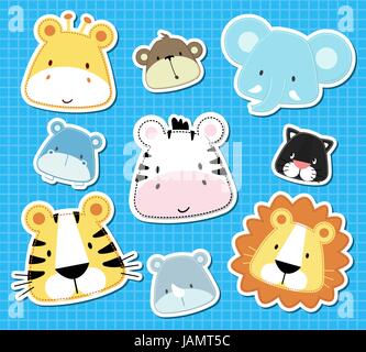 set of cute baby safari animals heads, in vector format very easy to edit, individual objects Stock Vector