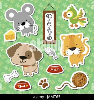 set of cute baby animals stickers on seamless pattern background, in vector format very easy to edit, individual objects Stock Vector