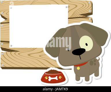 cute puppy and wooden blank board isolated on white background, usable to many applications Stock Vector