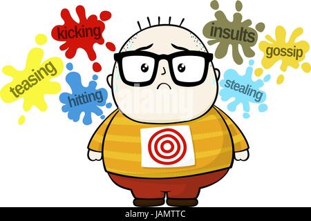 stressed little fat boy target for bullies isolated on white background Stock Vector