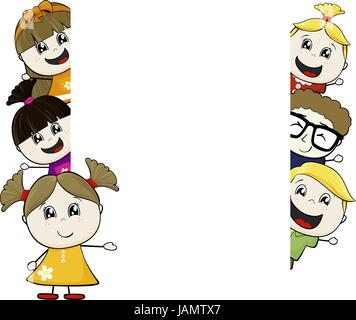 little childs and blank board isolated on white background Stock Vector