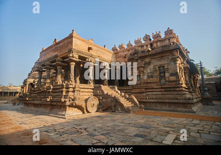 iravatesvara Temple located in the town of Darasuram near Kumbakonam in Tamil Nadu.This temple, built by Rajaraja Chola II Stock Photo