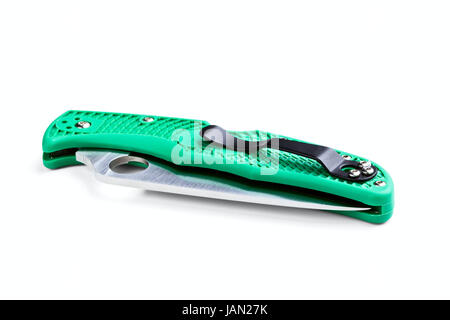 Folding pocket knife with one edge isolated on a white background Stock Photo