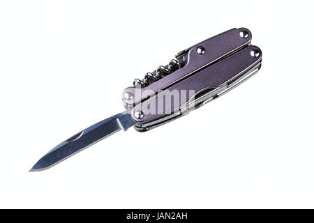 steel folding multitool isolated on a white background Stock Photo