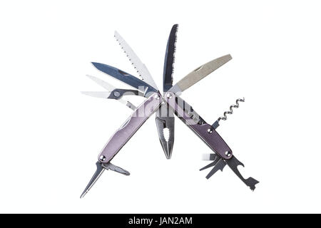 steel folding multitool isolated on white background Stock Photo