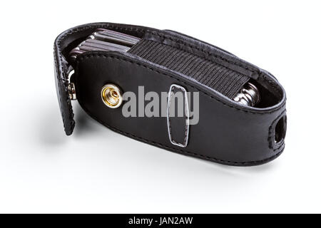 steel folding multitool isolated on a white background Stock Photo