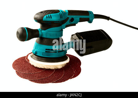 The grinding car and abrasive disks isolated on a white background Stock Photo