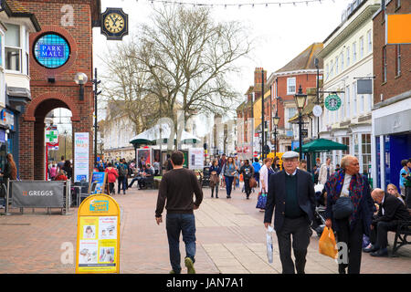 Ashford high street, town centre, people walking in the town centre shopping, Ashford, Kent, uk Stock Photo