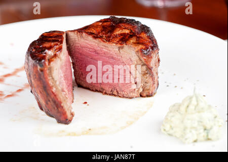 Filet mignon, char-grilled to medium rare Stock Photo