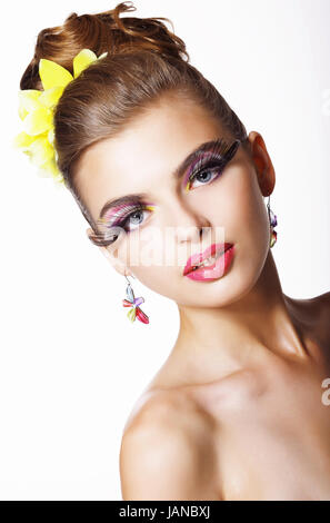 Tendency. Futurism. Showy  Fashion Model with Long Eyelashes Stock Photo
